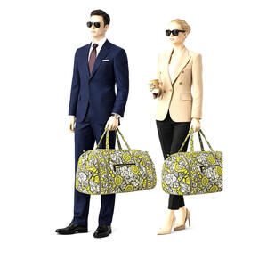 Vera Bradley Large Duffel Bag Lime Green Floral Quilted Travel Overnight Weekend